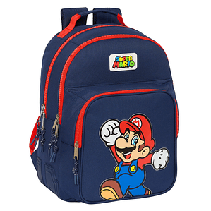 Mochila Escolar Super Mario World Azul Marino – Diseño Ergonómico, Resistente y Adaptable a Carro Portamochilas