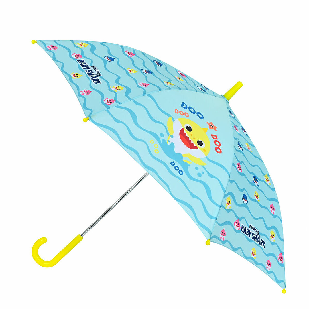 Paraguas Infantil Baby Shark Beach Day Ø 86 cm – Diseño Preescolar Amarillo y Azul Claro con Varillas Metálicas 1