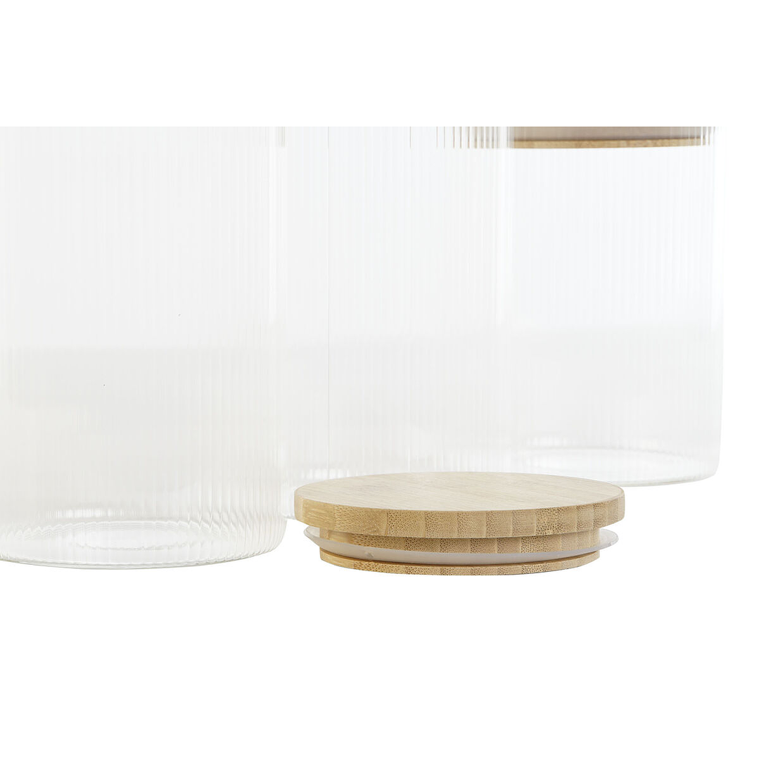 Set de 3 Botes Home ESPRIT Transparente – Vidrio de Borosilicato con Tapa de Bambú y Cierre de Silicona Apto para Lavavajillas 2