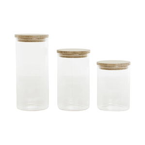 Set de 3 Botes Home ESPRIT Transparente – Vidrio de Borosilicato con Tapa de Bambú y Cierre de Silicona Apto para Lavavajillas