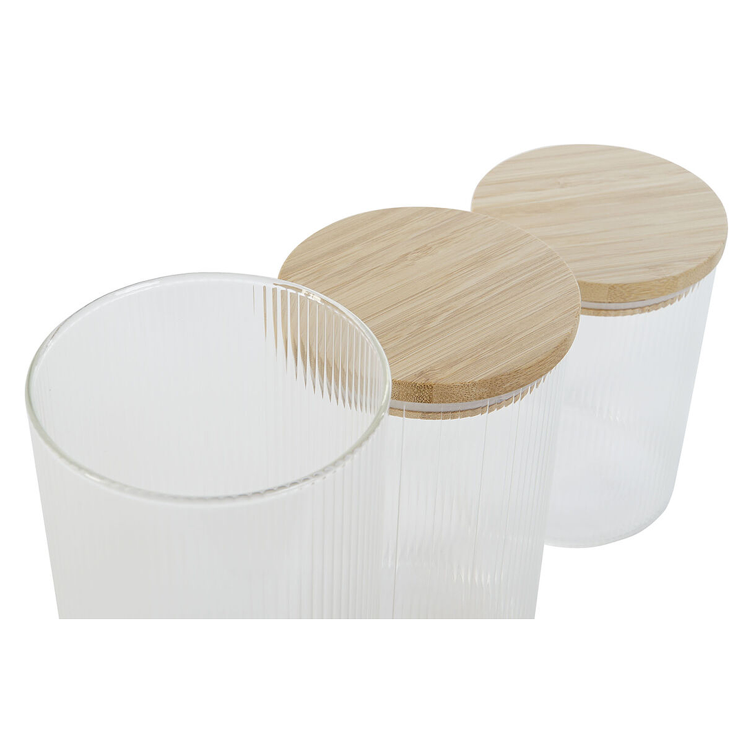 Set de 3 Botes Home ESPRIT Transparente – Vidrio de Borosilicato con Tapa de Bambú y Cierre de Silicona Apto para Lavavajillas 3