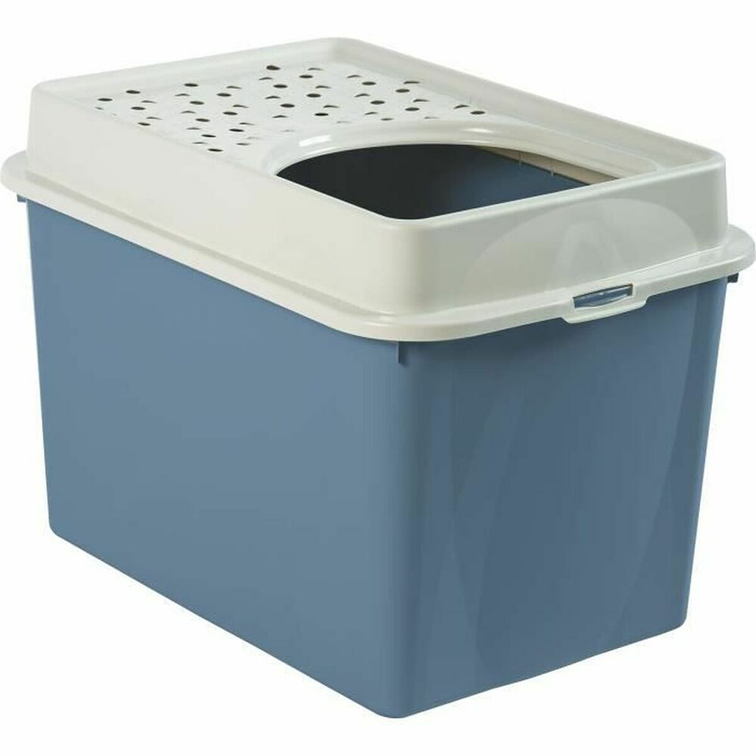 Arenero para Gatos Rotho My Pet BERTY – Caja de Arena con Entrada Superior Azul/Blanco de Plástico Reciclado 57 x 40 x 33 cm 1