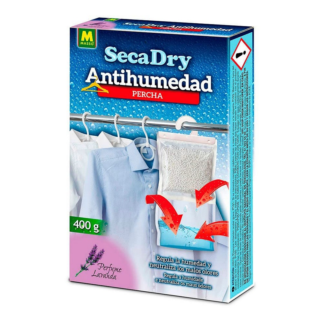 Antihumedad Massó Secadry Percha 400 g con Aroma a Lavanda | Control Eficaz de Humedad para Armarios 1