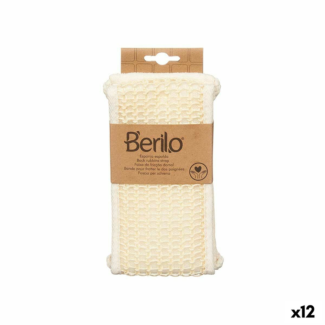 Esponja De Masaje Berilo B7083-16 Blanca | Pack De 12 Unidades Con Cinta Frotaespaldas Para Higiene Y Relajación 1