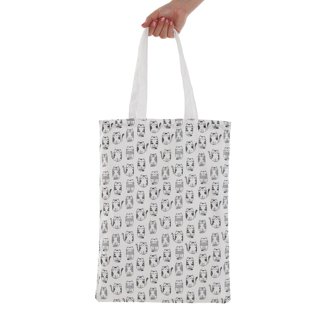Bolso Versa Blanco con Diseño de Gatos – Estilo Original para Mujer en Poliéster Textil 36 x 48 x 36 cm 1