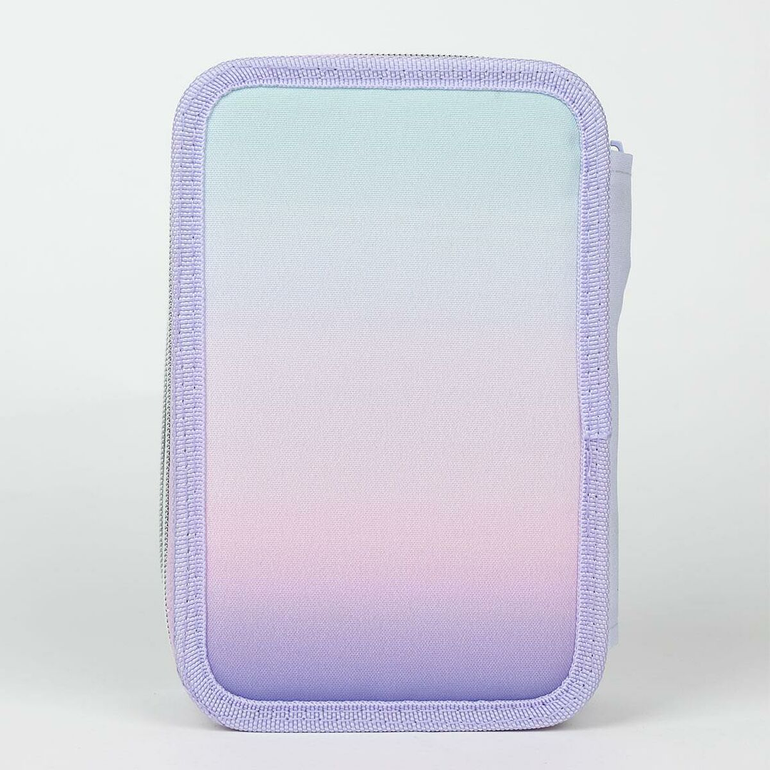 Plumier Doble Stitch Lila Infantil – Estuche Escolar Resistente con Accesorios, 100% Poliéster, 12,5 x 6,5 x 19,5 cm 3