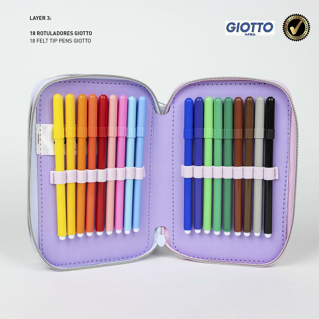 Plumier Doble Stitch Lila Infantil – Estuche Escolar Resistente con Accesorios, 100% Poliéster, 12,5 x 6,5 x 19,5 cm 4