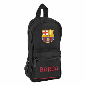 Plumier Mochila F.C. Barcelona Negro – Estuche Escolar Deportivo con Asa Superior, 33 Piezas y Bolsillo Frontal, Poliéster 600D
