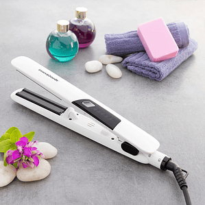Plancha de Pelo Cerámica con Vapor Stemio InnovaGoods 36 W – Alisado Profesional con Placas 3D, Pantalla LED y Función Vapor para Cabello Suave y Sin Encrespamiento