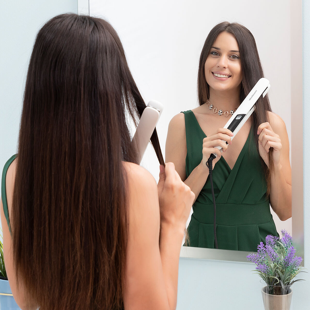 Plancha de Pelo Cerámica con Vapor Stemio InnovaGoods 36 W – Alisado Profesional con Placas 3D, Pantalla LED y Función Vapor para Cabello Suave y Sin Encrespamiento 11