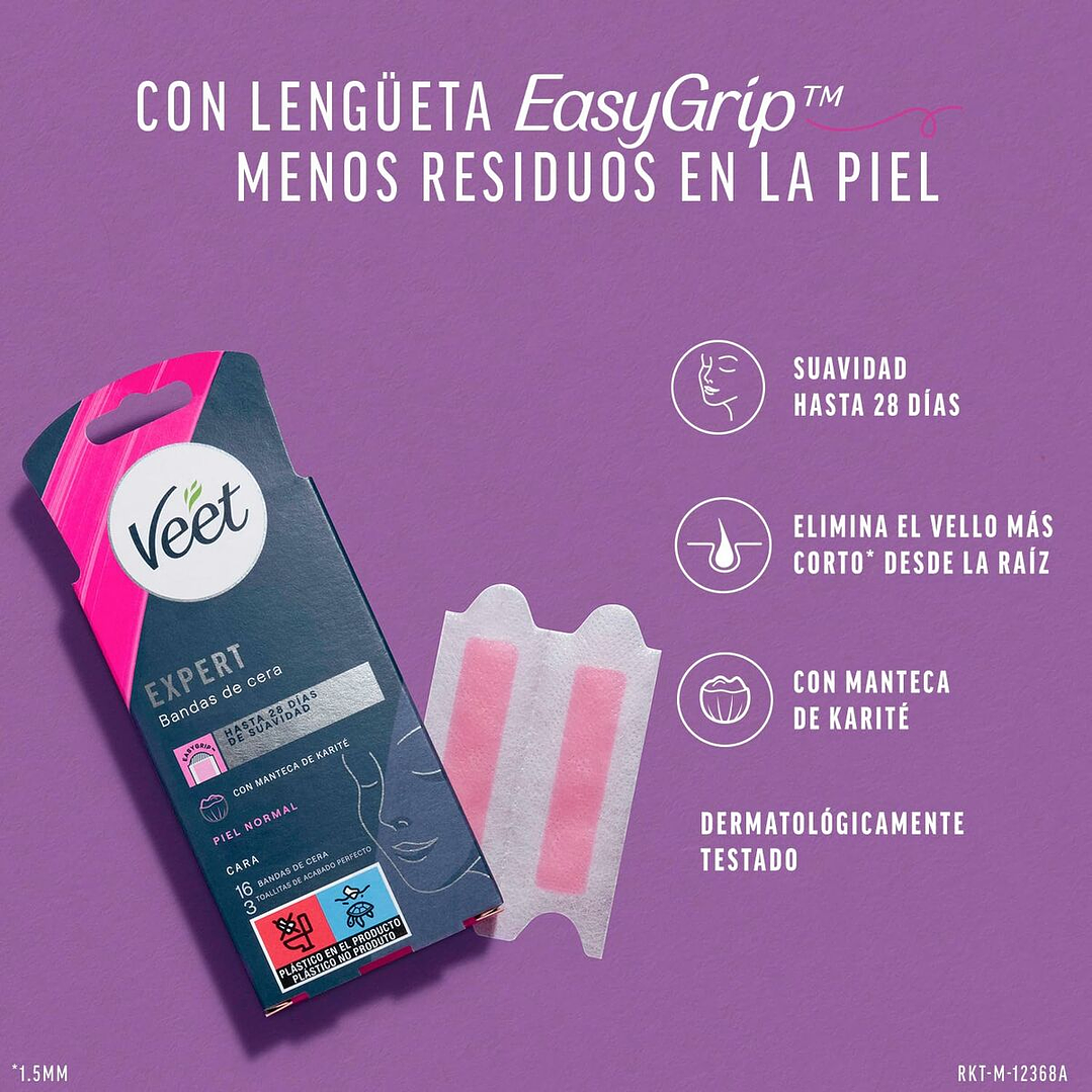 Bandas Depilatorias Faciales Veet Expert 16 Unidades Piel Normal 3