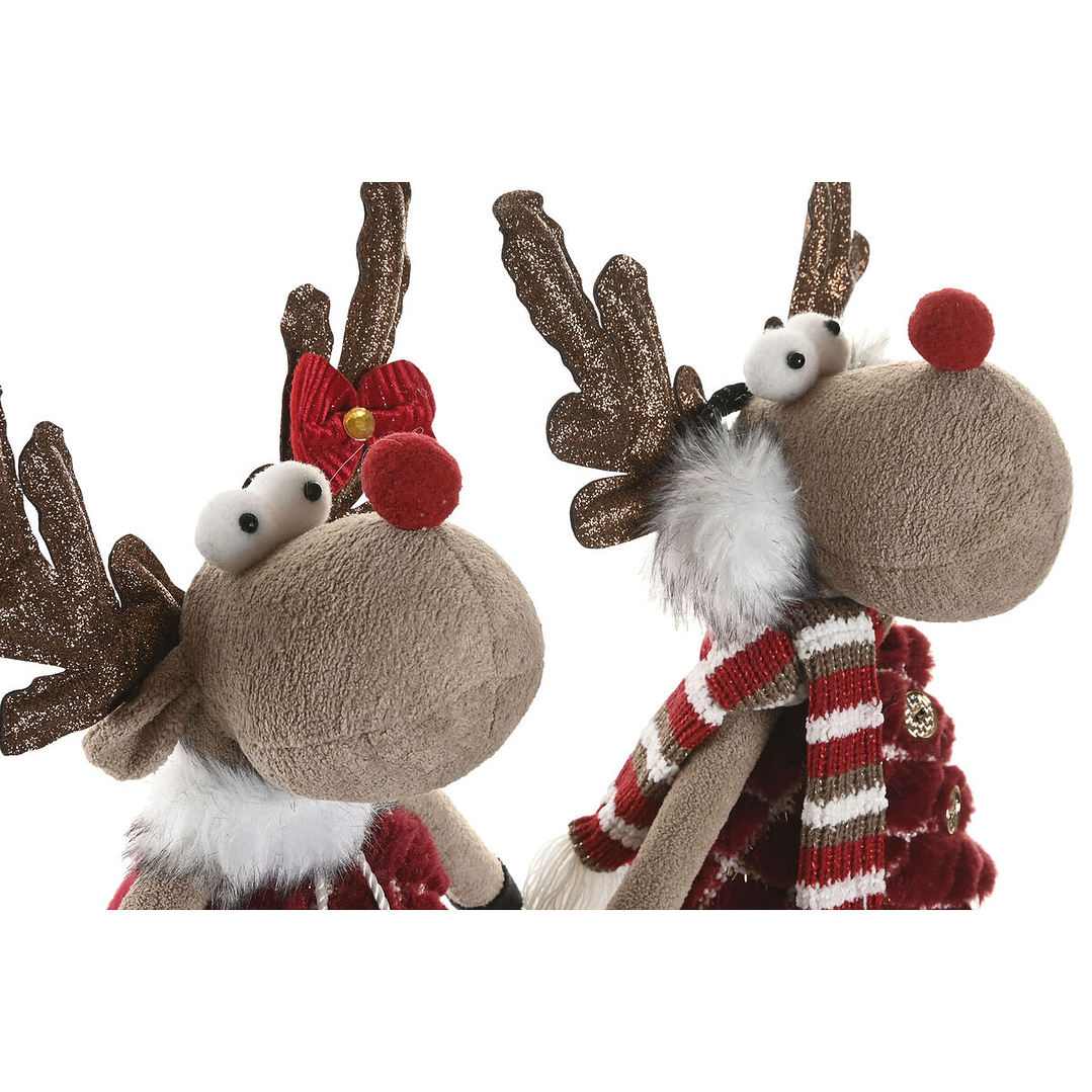 Adorno Navideño Reno Home ESPRIT 41 cm Marrón Rojo Verde (2 Unidades) 3