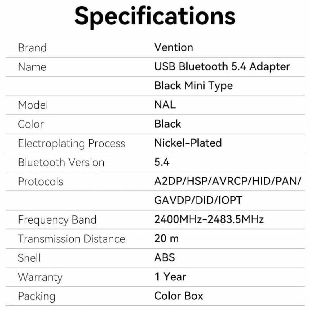 Adaptador USB-C Vention NALB0 Bluetooth 5.4 2