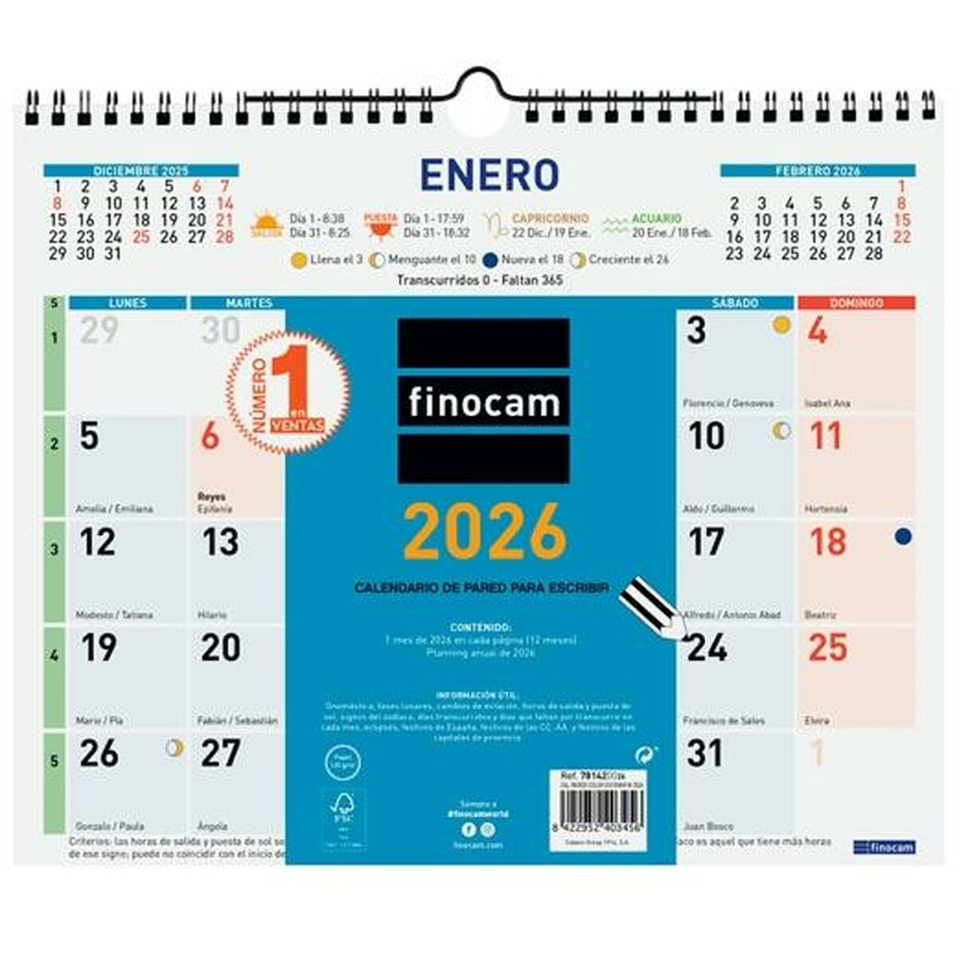 Calendario de Pared Finocam 2026 Multicolor A4 3