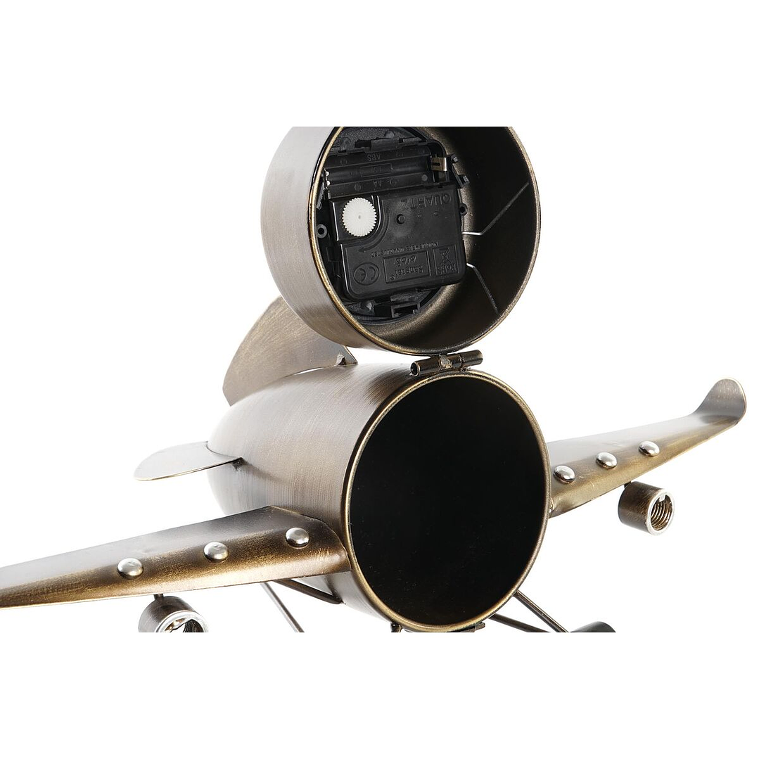 Reloj de Mesa DKD Home Decor Avión Dorado Plateado (2 Uds) 2