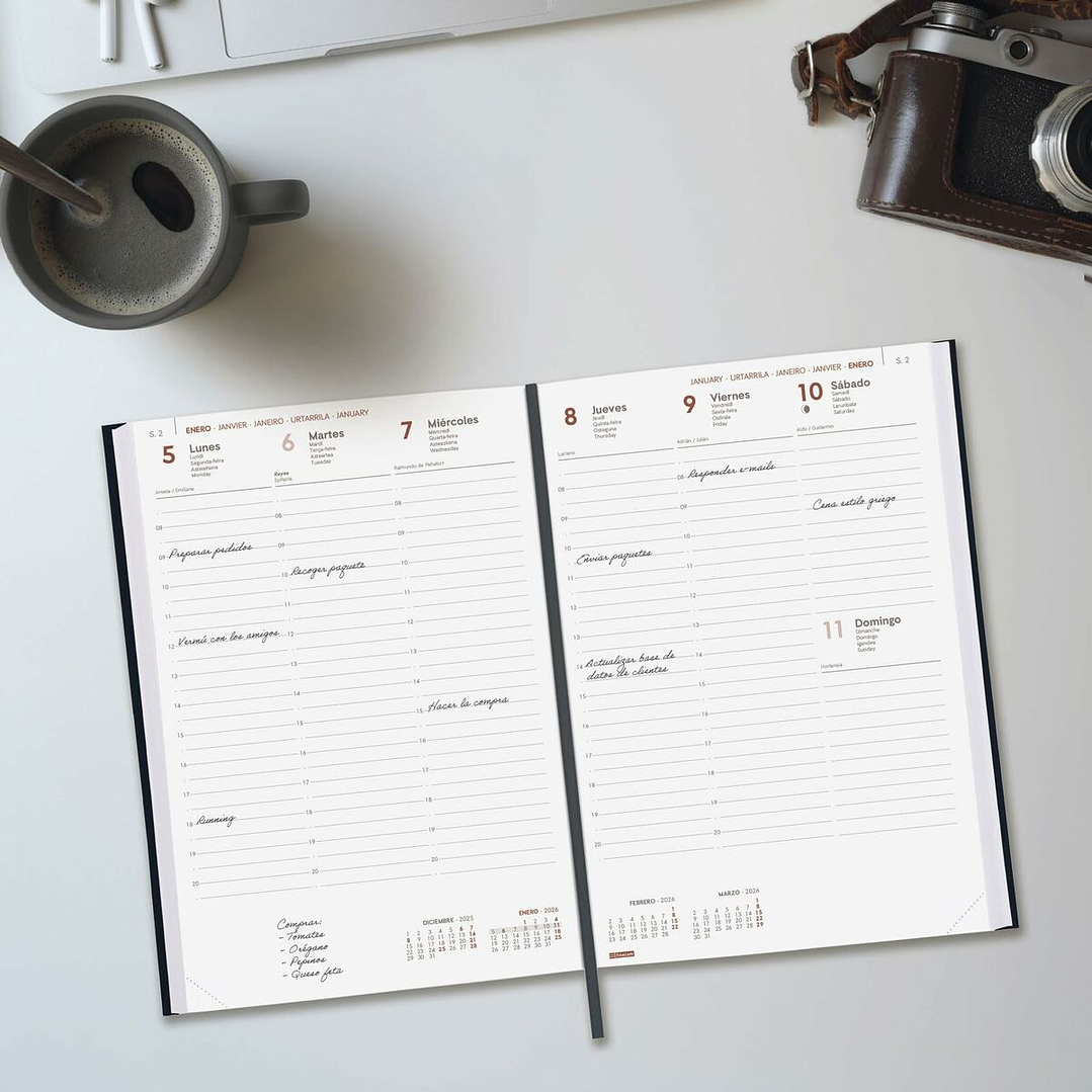 Agenda Finocam DYNAMIC MILANO Negro 2026 – Semana Vista Profesional 4