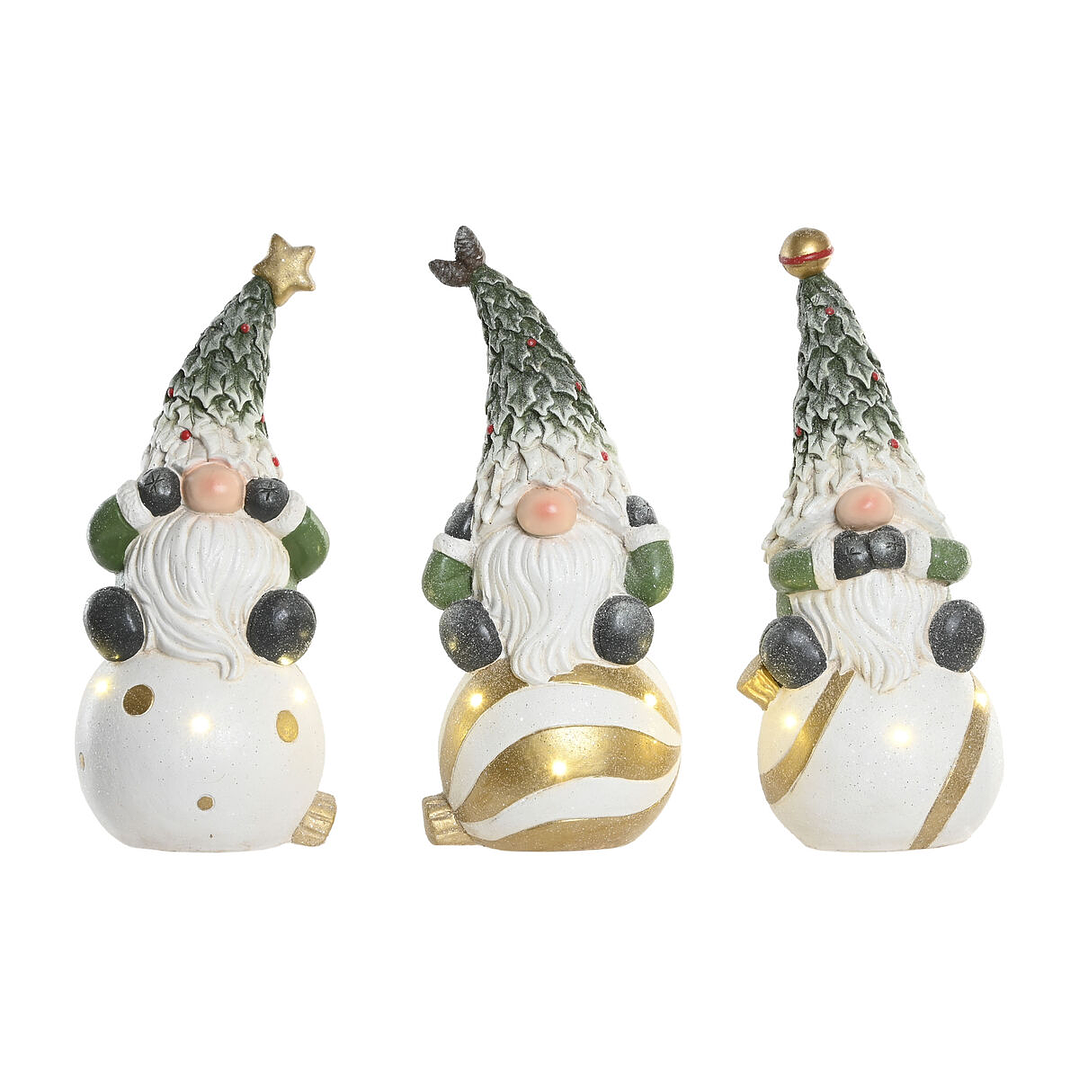 Adorno De Navidad Home ESPRIT Gnomo Blanco Verde Dorado 3 Uds 1