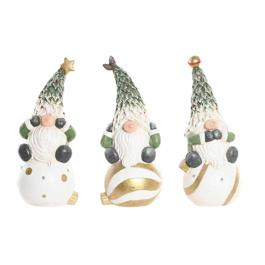 Adorno De Navidad Home ESPRIT Gnomo Blanco Verde Dorado 3 Uds 5