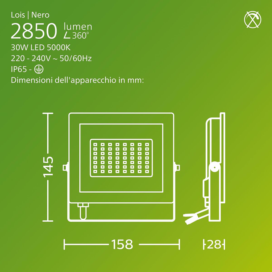 Foco Proyector Philips Lois 30W Negro IP65 8