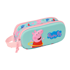 Estuche Doble Peppa Pig 3D Verde Rosa