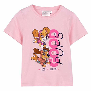 Camiseta Infantil Paw Patrol Manga Corta Rosa Blanco Talla 3 años