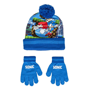 Gorro y Guantes Sonic Azul Infantil Invierno
