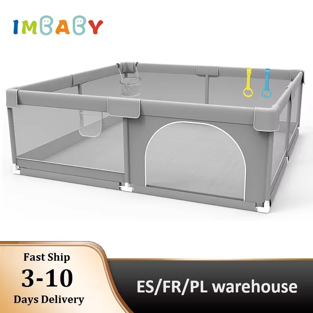 Parque Infantil IMBABY Gris con Valla y Caja de Bolas 1