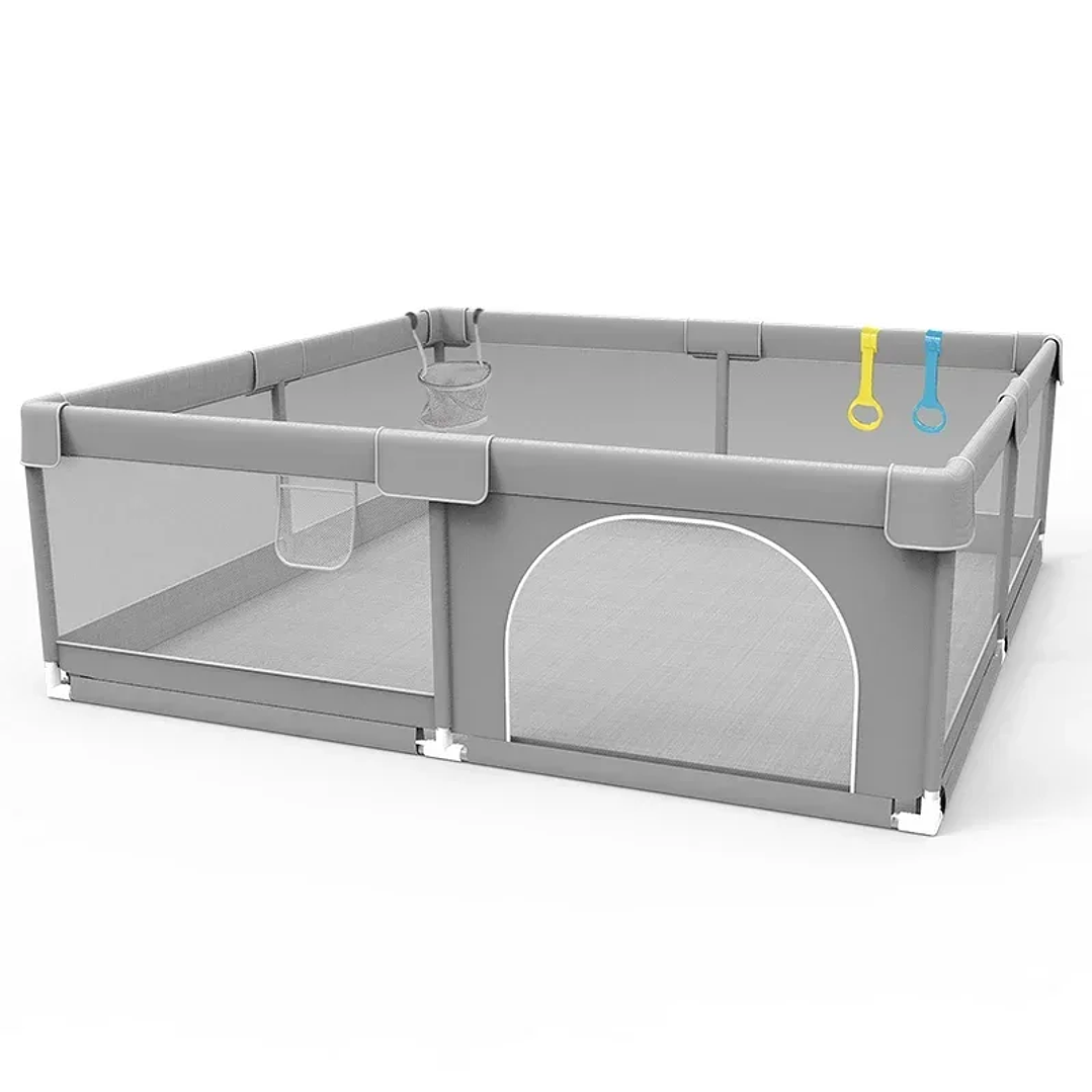 Parque Infantil IMBABY Gris con Valla y Caja de Bolas 5