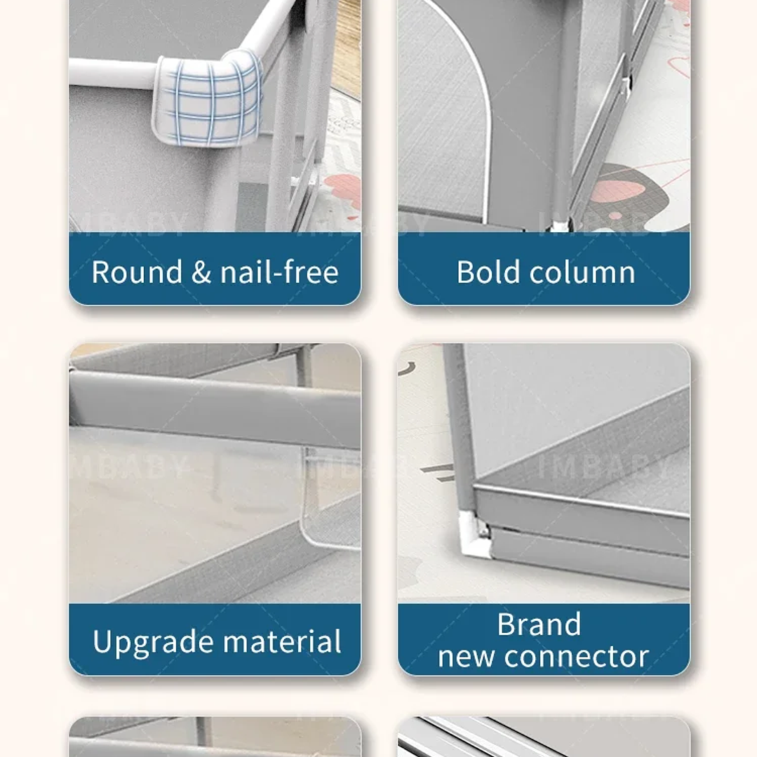 Parque Infantil IMBABY Gris con Valla y Caja de Bolas 22