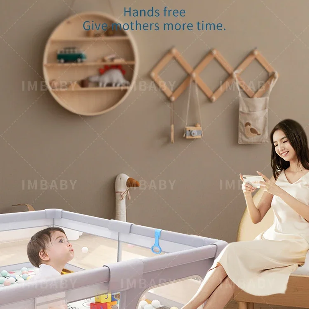 Parque Infantil IMBABY Gris con Valla y Caja de Bolas 25