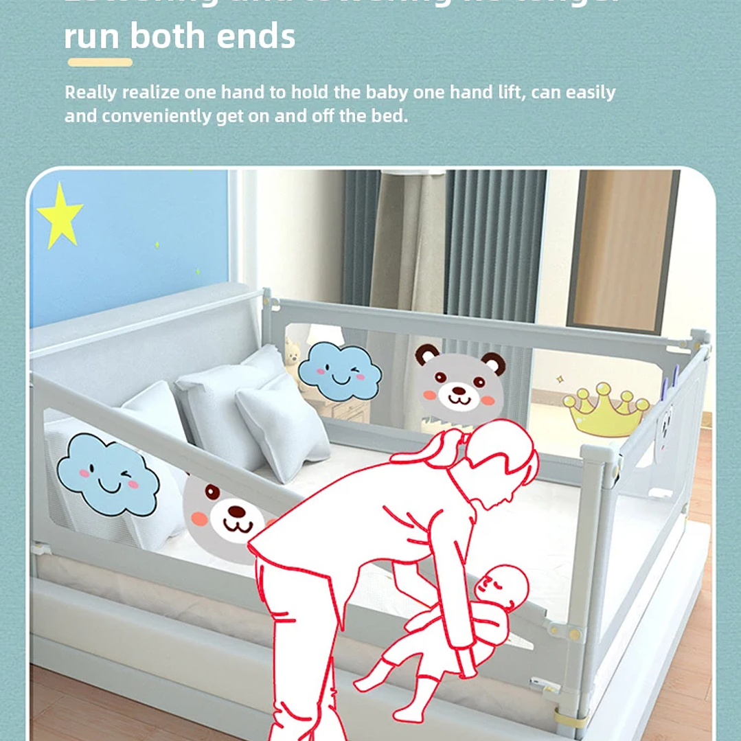 Barandilla de Cama IMBABY Elevable 1.5–2m Seguridad Bebé 28