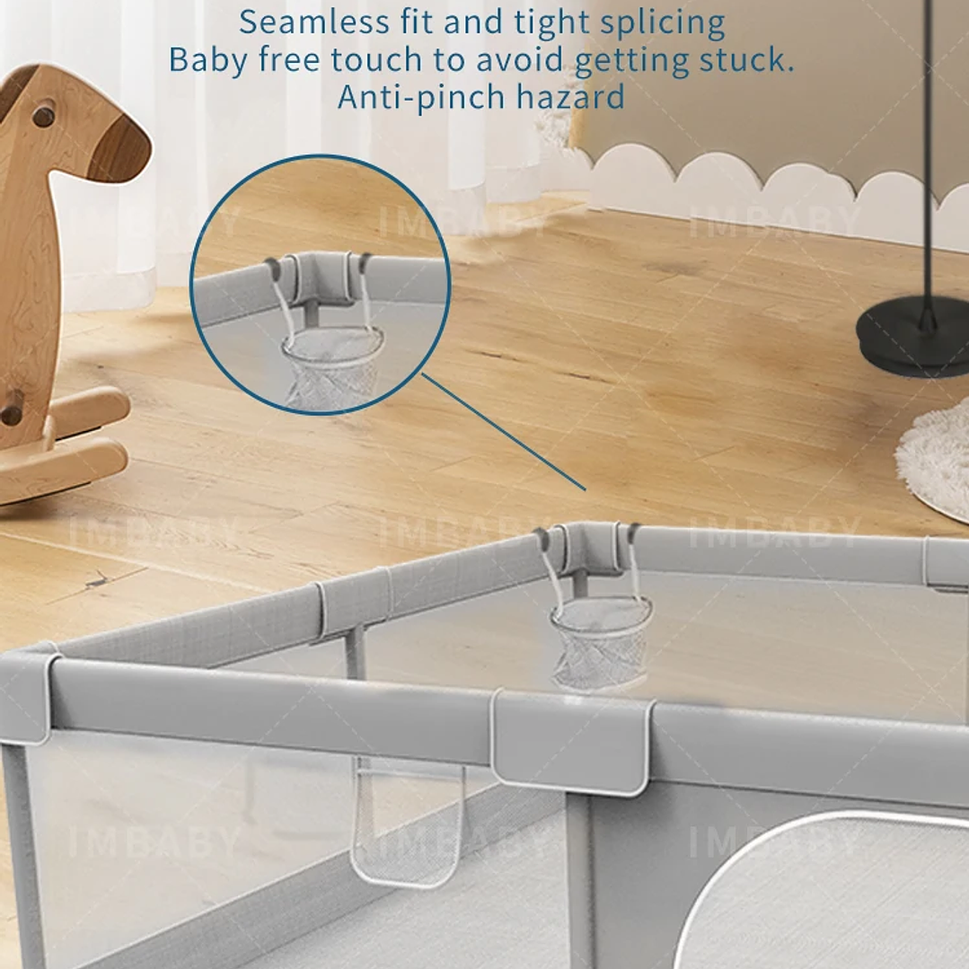 Parque Infantil IMBABY Gris Claro con Valla y Caja de Bolas 23