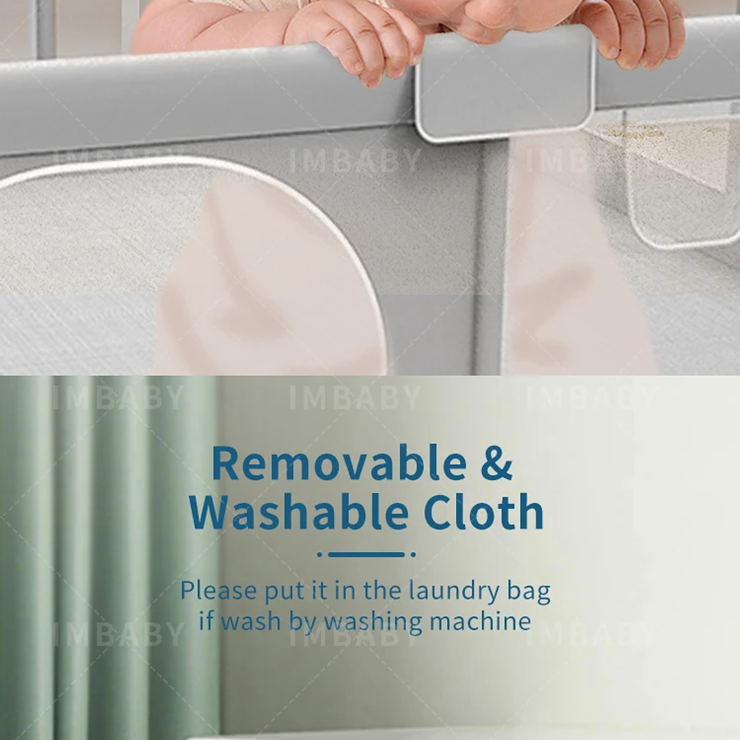 Parque Infantil IMBABY Gris Claro con Valla y Caja de Bolas 27