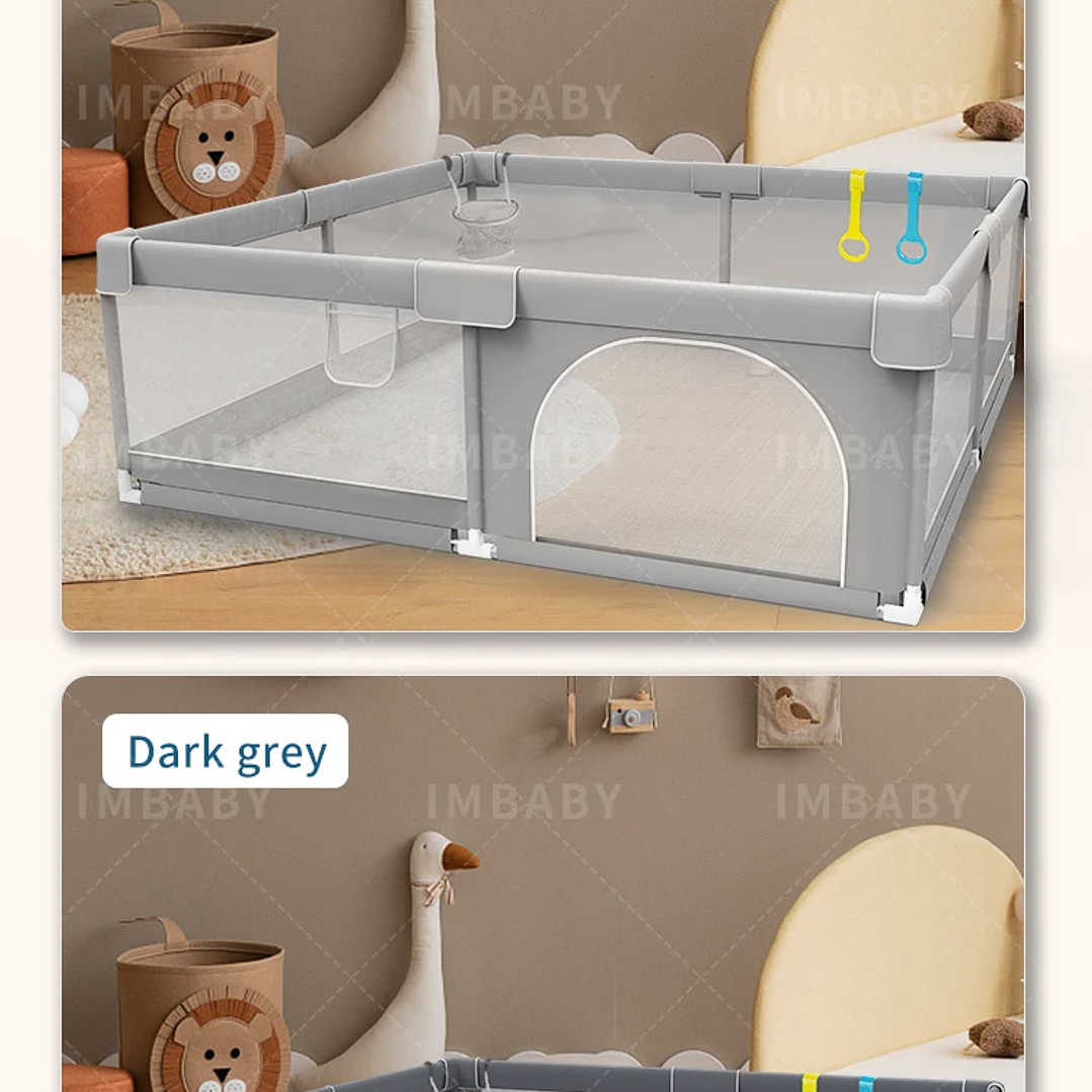 Parque Infantil IMBABY Gris Claro con Valla y Caja de Bolas 30