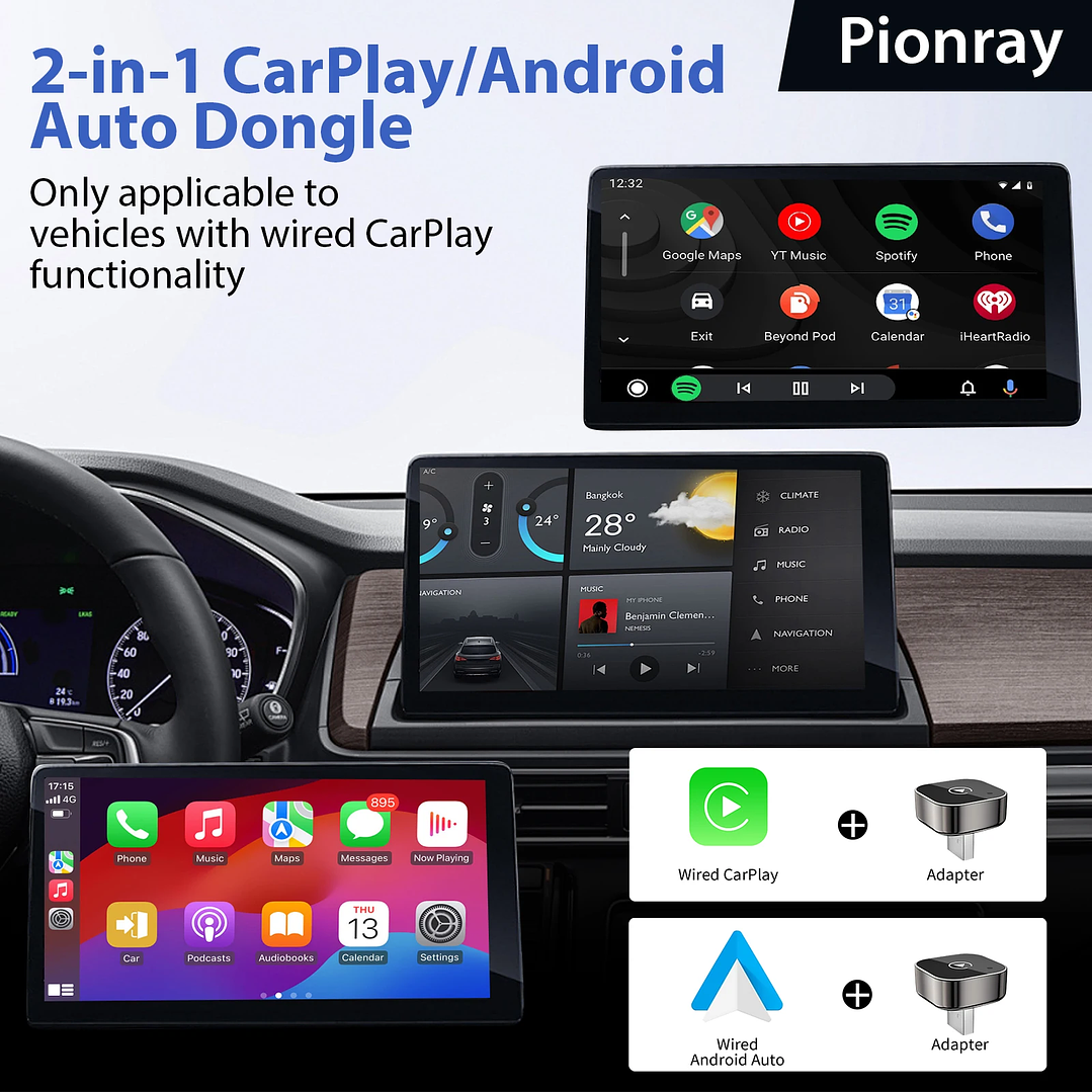 Adaptador CarPlay Inalámbrico Pionray 2 en 1 USB-C Android Auto 4