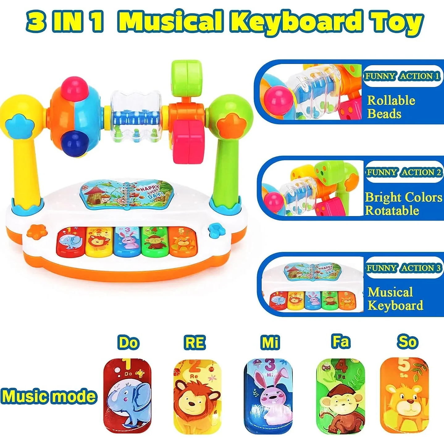 Piano Musical Infantil Giratorio con Luces | Juguete Educativo 3–6 Años 2