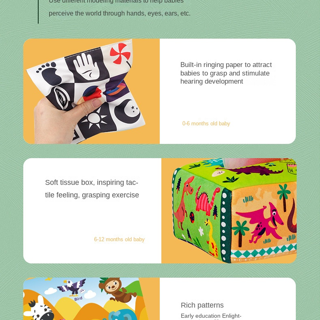 Caja de Pañuelos Montessori SMVP | Juguete Sensorial Educativo para Bebés 20