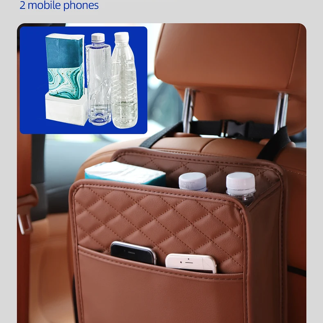 Bolsa de Almacenamiento para Asiento de Coche | Organizador de Cuero Multifuncional 12
