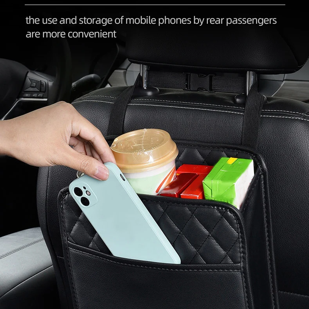 Bolsa de Almacenamiento para Asiento de Coche | Organizador de Cuero Multifuncional 14