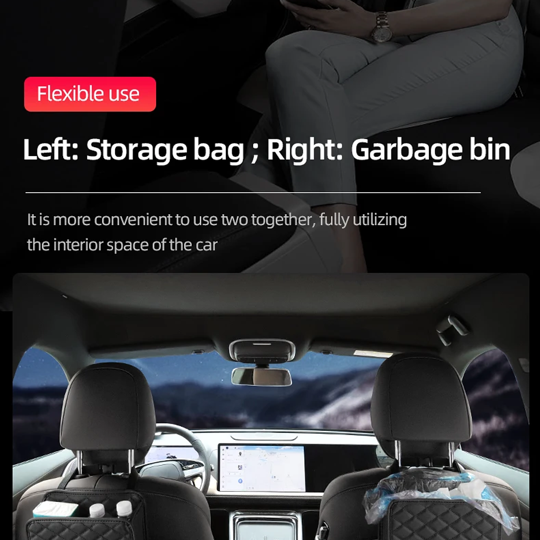 Bolsa de Almacenamiento para Asiento de Coche | Organizador de Cuero Multifuncional 18