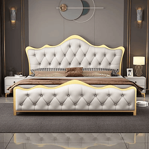 Cama Matrimonial Moderna con Cabecero de Lujo | Estilo Minimalista 200x200 cm