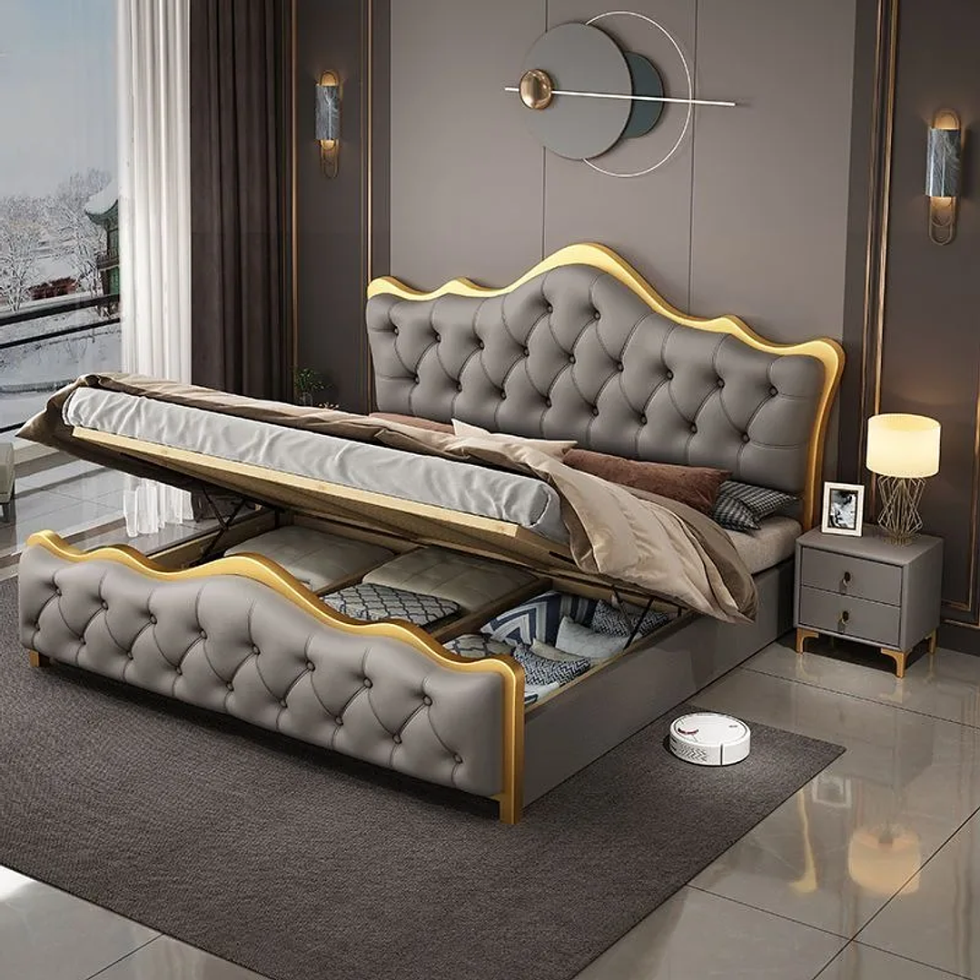 Cama Matrimonial Moderna con Cabecero de Lujo | Estilo Minimalista 200x200 cm 2