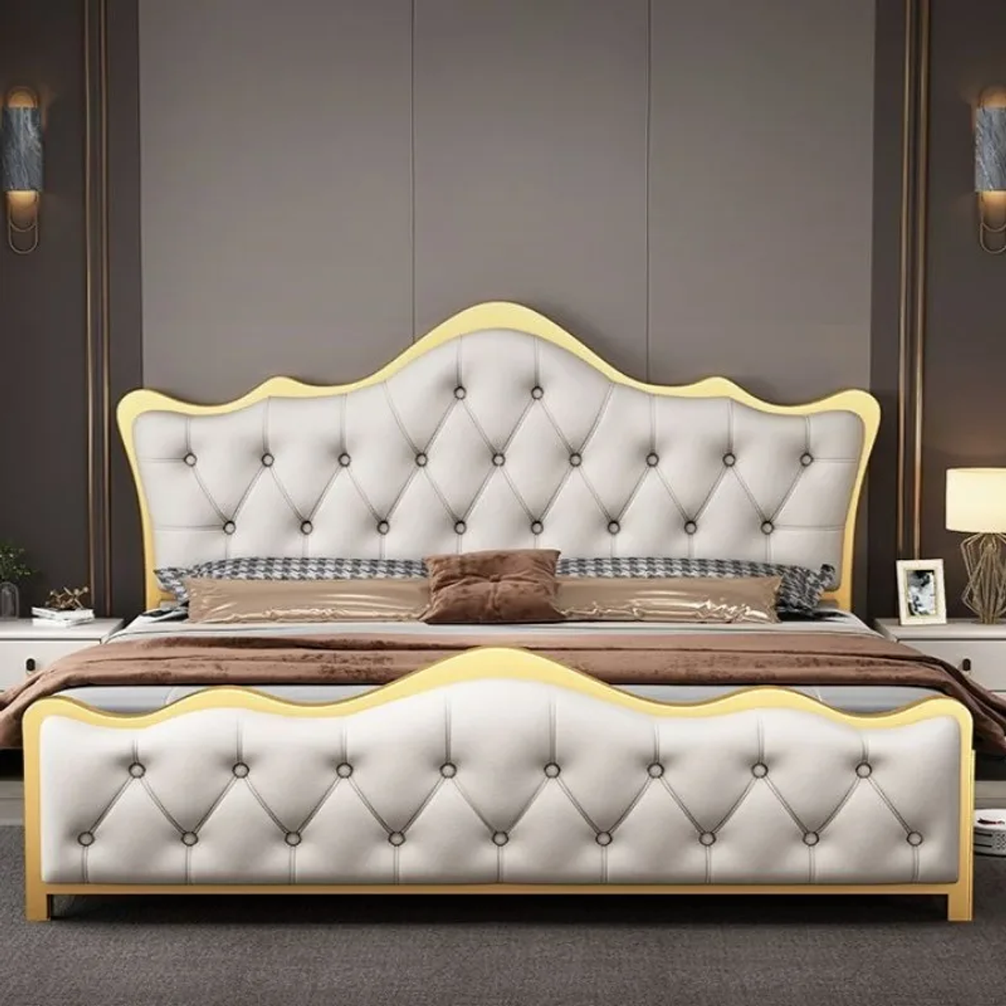 Cama Matrimonial Moderna con Cabecero de Lujo | Estilo Minimalista 200x200 cm 4