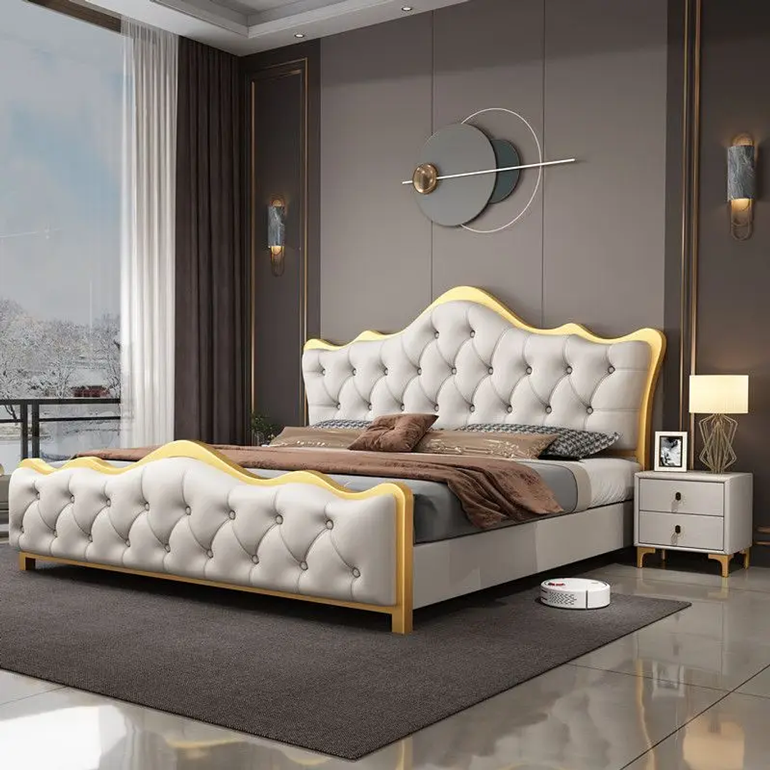 Cama Matrimonial Moderna con Cabecero de Lujo | Estilo Minimalista 200x200 cm 8