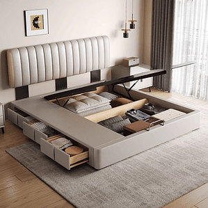 Cama Doble Tapizada MDNG 180x200 cm | Diseño Moderno con Cabecero Ajustable