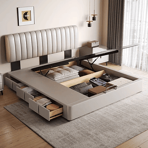 Cama Doble Tapizada MDNG 180x200 cm | Diseño Moderno con Cabecero Ajustable