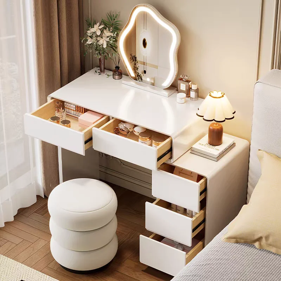Tocador de Maquillaje UOSU con Espejo | Mueble Blanco de Dormitorio Moderno 3