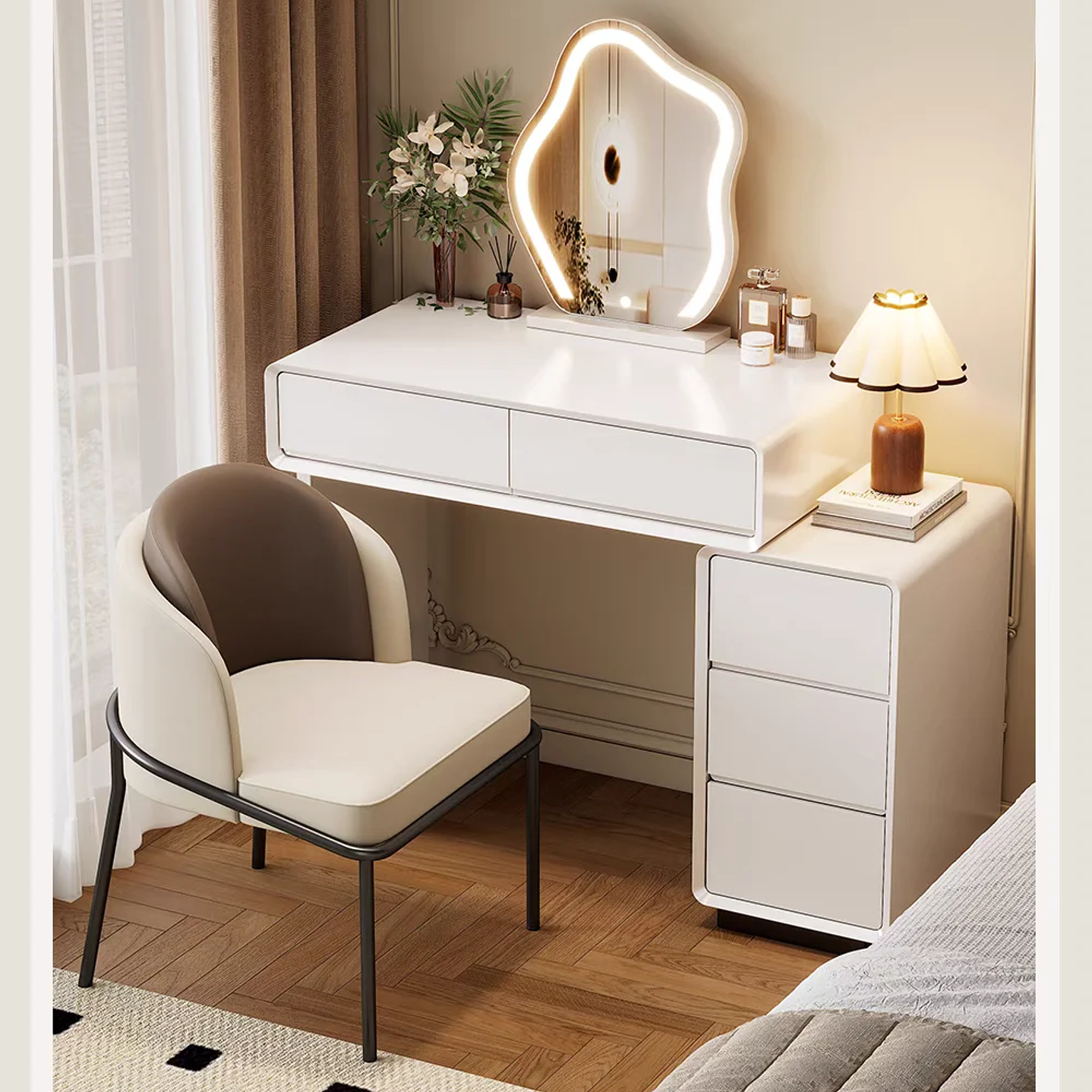 Tocador de Maquillaje UOSU con Espejo | Mueble Blanco de Dormitorio Moderno 11