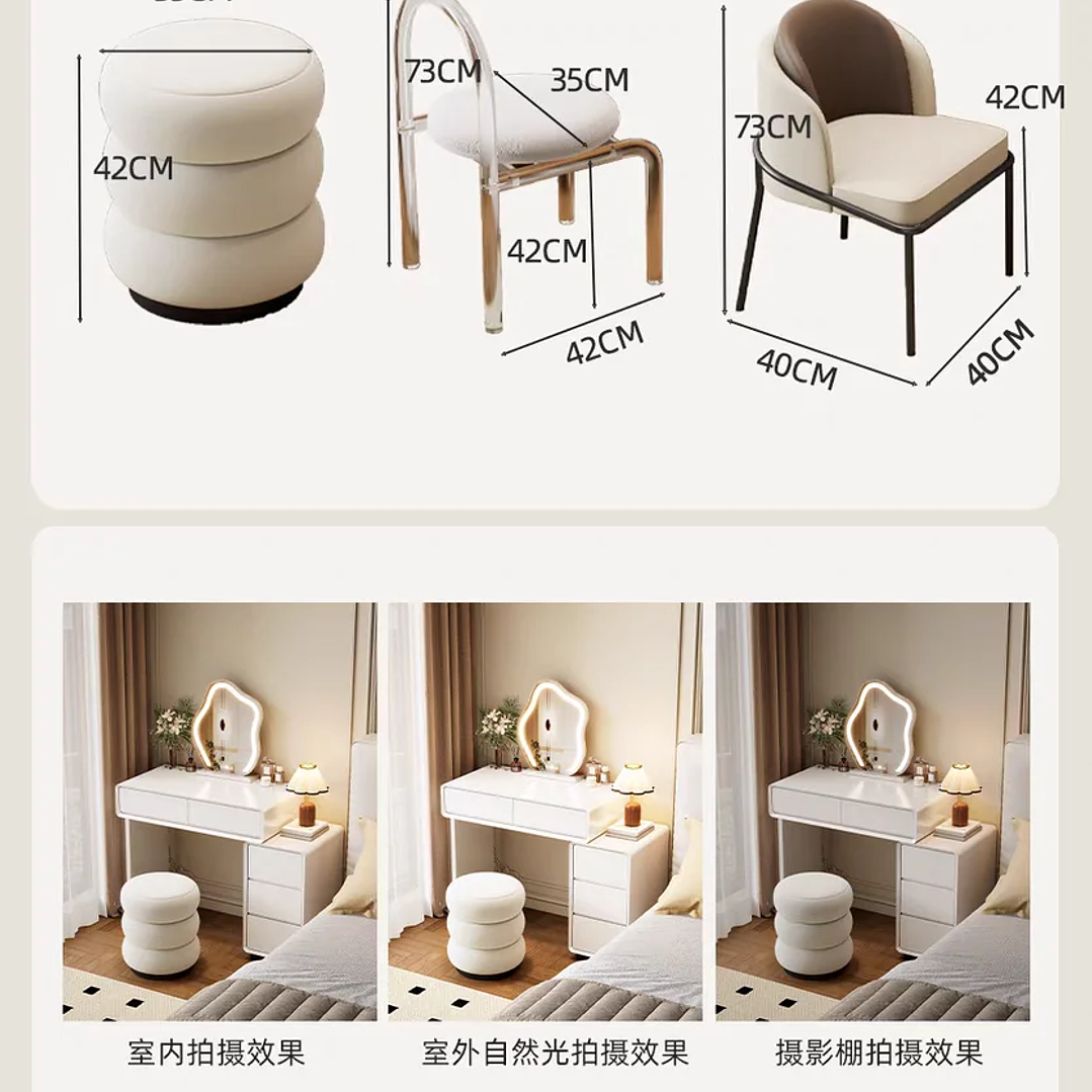 Tocador de Maquillaje UOSU con Espejo | Mueble Blanco de Dormitorio Moderno 17