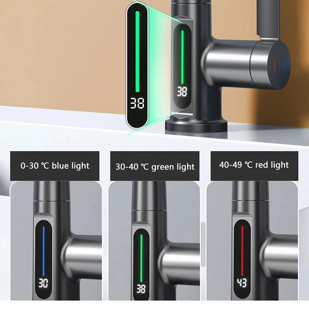 Grifo Extraíble en Cascada con Pantalla Digital | Para Cocina y Baño sin Batería 14